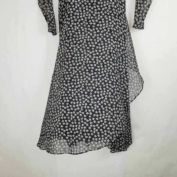 Tommy Hilfiger black Swiss dot floral sheer long sleeve wrap midi dress size Med - Picture 5 of 12